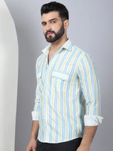 Striped Spread Collar Cotton Casual Shirt for Men-SF-970Sky